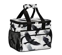 Mexpekil Borsa termica termica per il pranzo, a prova di perdite, riutilizzabile, con corvo e uccellino, per donne, uomini, lavoro, campeggio, spiaggia, ufficio, 24 lattine, 15 l