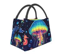 Mexpekil Borsa termica termica per il pranzo con meduse cavalluccio marino corallo neon per donne borsa termica per adulti grande capacità picnic borsa frigo portatile borsa per il pranzo borsa per