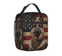 Mexpekil Borsa termica termica per il pranzo con pastore tedesco, bandiera americana, per donne e uomini, borsa termica portatile da picnic con tasca laterale in rete per adulti per il lavoro