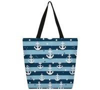 Mexpekil Borsa tote in tela a righe con ancora per donne e ragazze, borsa riutilizzabile per la spesa, borsa grande da donna, borsa a tracolla multiuso
