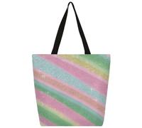 Mexpekil Borsa tote in tela arcobaleno con strisce glitterate per donne e ragazze borse per la spesa riutilizzabili grandi borse da donna borsa a tracolla multiuso