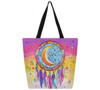 Mexpekil Borsa tote in tela con acchiappasogni, luna e stelle, per donne e ragazze, riutilizzabile, borsa per la spesa grande, borsa a tracolla multiuso