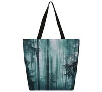 Mexpekil Borsa tote in tela con alberi della foresta nebbiosa per donne ragazze borse per la spesa riutilizzabili borse per la spesa grandi borse da donna borsa a tracolla multiuso