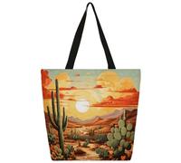 Mexpekil Borsa tote in tela con cactus del deserto al tramonto, per donne e ragazze, riutilizzabile, borsa per la spesa grande, borsa a tracolla multiuso da donna