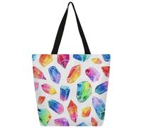 Mexpekil Borsa tote in tela con cristalli arcobaleno ad acquerello per donne ragazze borse per la spesa riutilizzabili grandi borse da donna borsa a tracolla multiuso