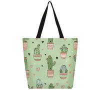 Mexpekil Borsa tote in tela con cuore di cactus, per donne e ragazze, riutilizzabile, borsa per la spesa grande, borsa a tracolla multiuso da donna
