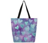 Mexpekil Borsa tote in tela con cuori blu viola per donne ragazze borse per la spesa riutilizzabili grandi borse da donna borsa a tracolla multiuso