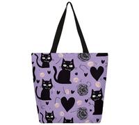 Mexpekil Borsa tote in tela con cuori neri, per donne e ragazze, riutilizzabile, borsa per la spesa grande, borsa a tracolla multiuso da donna