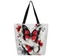 Mexpekil Borsa tote in tela con farfalla rossa e nera per donne ragazze borse per la spesa riutilizzabili grandi borse da donna borsa a tracolla multiuso