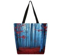 Mexpekil Borsa tote in tela con foglie rosse e foresta nebbiosa per donne e ragazze, borsa per la spesa riutilizzabile, borsa grande da donna borsa a tracolla multiuso