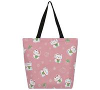 Mexpekil Borsa tote in tela con gatti fortunati giapponesi, per donne e ragazze, riutilizzabile, borsa per la spesa grande, borsa a tracolla multiuso