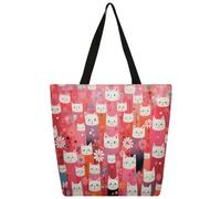 Mexpekil Borsa tote in tela con gatti giapponesi, per donne e ragazze, riutilizzabile, borsa per la spesa grande, borsa a tracolla multiuso da donna