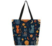 Mexpekil Borsa tote in tela con gatto e luna bohémien, per donne e ragazze, riutilizzabile, borsa per la spesa grande, borsa a tracolla multiuso