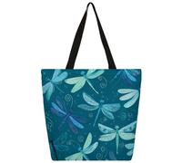 Mexpekil Borsa tote in tela con libellule blu volanti per donne ragazze borse per la spesa riutilizzabili grandi borse da donna borsa a tracolla multiuso