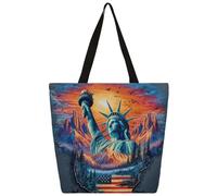 Mexpekil Borsa tote in tela con mappa della statua della libertà, per donne e ragazze, riutilizzabile, borsa per la spesa grande, borsa a tracolla multiuso