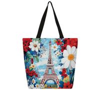 Mexpekil Borsa tote in tela con margherite Torre Eiffel di Parigi, per donne e ragazze, borsa per la spesa riutilizzabile, borsa grande da donna, borsa a tracolla multiuso