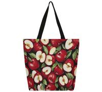 Mexpekil Borsa tote in tela con mele per donne e ragazze, riutilizzabile, borsa per la spesa grande, borsa a tracolla multiuso da donna