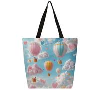 Mexpekil Borsa tote in tela con mongolfiera e nuvola, per donne e ragazze, riutilizzabile, borsa per la spesa grande, borsa a tracolla multiuso