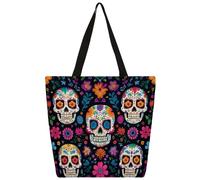 Mexpekil Borsa tote in tela con motivo floreale con teschi messicani per donne e ragazze borse per la spesa riutilizzabili grandi borse da donna borsa a tracolla multiuso