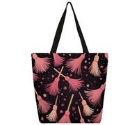 Mexpekil Borsa tote in tela con motivo scopa da strega, per donne e ragazze, riutilizzabile, borsa per la spesa grande, borsa a tracolla multiuso
