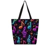 Mexpekil Borsa tote in tela con note musicali al neon per donne ragazze borse per la spesa riutilizzabili grandi borse da donna borsa a tracolla multiuso