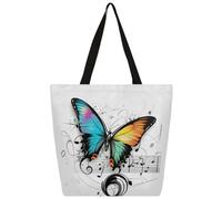 Mexpekil Borsa tote in tela con note musicali con farfalla per donne e ragazze borse per la spesa riutilizzabili grandi borse da donna borsa a tracolla multiuso
