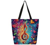 Mexpekil Borsa tote in tela con note musicali e cuori al neon per donne e ragazze borse per la spesa riutilizzabili grandi borse da donna borsa a tracolla multiuso
