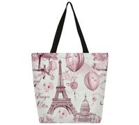 Mexpekil Borsa tote in tela con palloncini Torre Eiffel, per donne e ragazze, borsa per la spesa riutilizzabile, borsa grande da donna, borsa a tracolla multiuso