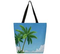Mexpekil Borsa tote in tela con palme sulla spiaggia, per donne e ragazze, riutilizzabile, per la spesa, grande, borsa a tracolla multiuso