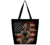 Mexpekil Borsa tote in tela con pastore tedesco, bandiera americana, per donne e ragazze, riutilizzabile, borsa per la spesa grande, borsa a tracolla multiuso
