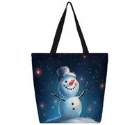 Mexpekil Borsa tote in tela con pupazzo di neve e stella, per donne e ragazze, riutilizzabile, per la spesa, grande, borsa a tracolla multiuso