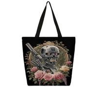 Mexpekil Borsa tote in tela con rose robot per donne ragazze borse per la spesa riutilizzabili grandi borse da donna borsa a tracolla multiuso