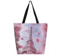 Mexpekil Borsa tote in tela con rose rosa della Torre di Parigi, per donne e ragazze, borsa per la spesa riutilizzabile, borsa grande da donna, borsa a tracolla multiuso