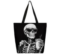 Mexpekil Borsa tote in tela con scheletro con caffè per donne ragazze borse per la spesa riutilizzabili grandi borse da donna borsa a tracolla multiuso