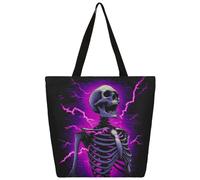 Mexpekil Borsa tote in tela con scheletro di fulmine viola, per donne e ragazze, riutilizzabile, borsa per la spesa grande, borsa a tracolla multiuso da donna