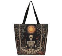 Mexpekil Borsa tote in tela con scheletro, foresta e luna, per donne e ragazze, riutilizzabile, per la spesa, grande, borsa a tracolla multiuso
