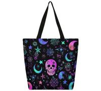 Mexpekil Borsa tote in tela con simbolo di teschi e luna, per donne e ragazze, riutilizzabile, borsa per la spesa grande, borsa a tracolla multiuso