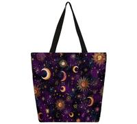 Mexpekil Borsa tote in tela con sole luna e oro viola per donne ragazze borse per la spesa riutilizzabili grandi borse da donna borsa a tracolla multiuso