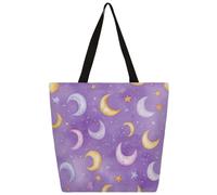 Mexpekil Borsa tote in tela con stelle e luna viola, per donne e ragazze, riutilizzabile, borsa per la spesa grande, borsa a tracolla multiuso da donna