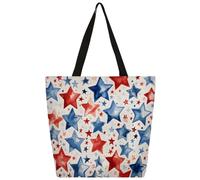 Mexpekil Borsa tote in tela con stelle rosse e blu, per donne e ragazze, riutilizzabile, borsa per la spesa grande, borsa a tracolla multiuso da donna