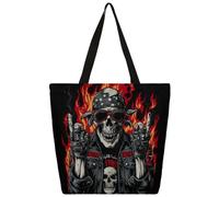 Mexpekil Borsa tote in tela con teschio di fuoco, per donne e ragazze, riutilizzabile, borsa per la spesa grande, borsa a tracolla multiuso da donna