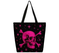 Mexpekil Borsa tote in tela con teschio rosa acceso, per donne e ragazze, riutilizzabile, borsa per la spesa grande, borsa a tracolla multiuso da donna