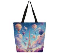 Mexpekil Borsa tote in tela con torre Eiffel con mongolfiera, per donne e ragazze, borsa riutilizzabile per la spesa, borsa grande da donna, borsa a tracolla multiuso