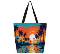 Mexpekil Borsa tote in tela con tramonto sul mare, per donne e ragazze, riutilizzabile, per la spesa, grande, borsa a tracolla multiuso