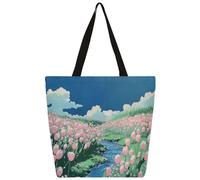 Mexpekil Borsa tote in tela con tulipani rosa, per donne e ragazze, riutilizzabile, borsa per la spesa grande, borsa a tracolla multiuso da donna