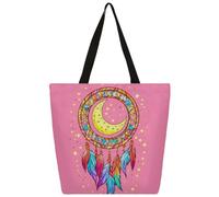 Mexpekil Borsa tote in tela rosa con acchiappasogni, per donne e ragazze, riutilizzabile, borsa per la spesa grande, borsa a tracolla multiuso da donna