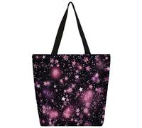 Mexpekil Borsa tote in tela rosa con galassia e stella, per donne e ragazze, riutilizzabile, borsa per la spesa grande, borsa a tracolla multiuso da donna