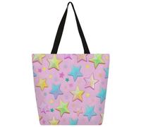 Mexpekil Borsa tote in tela rosa con stelle arcobaleno per donne ragazze borse per la spesa riutilizzabili grandi borse da donna borsa a tracolla multiuso