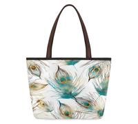 Mexpekil Borsa tote riutilizzabile da donna, bella piuma di pavone, design artistico colorato, grande capacità, graziosa borsa a tracolla per shopping, spesa, lavoro, libro, Belle piume di pavone