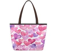 Mexpekil Borsa tote riutilizzabile da donna, con cuori rosa e viola, per San Valentino, grande capacità, graziosa borsa a tracolla per shopping, spesa, lavoro, libro, Cuori, Small